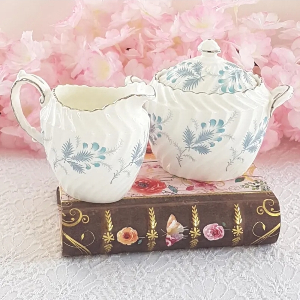 Aynsley Bone China Cream & Sugar Set: Las Palmas Blue Floral - England